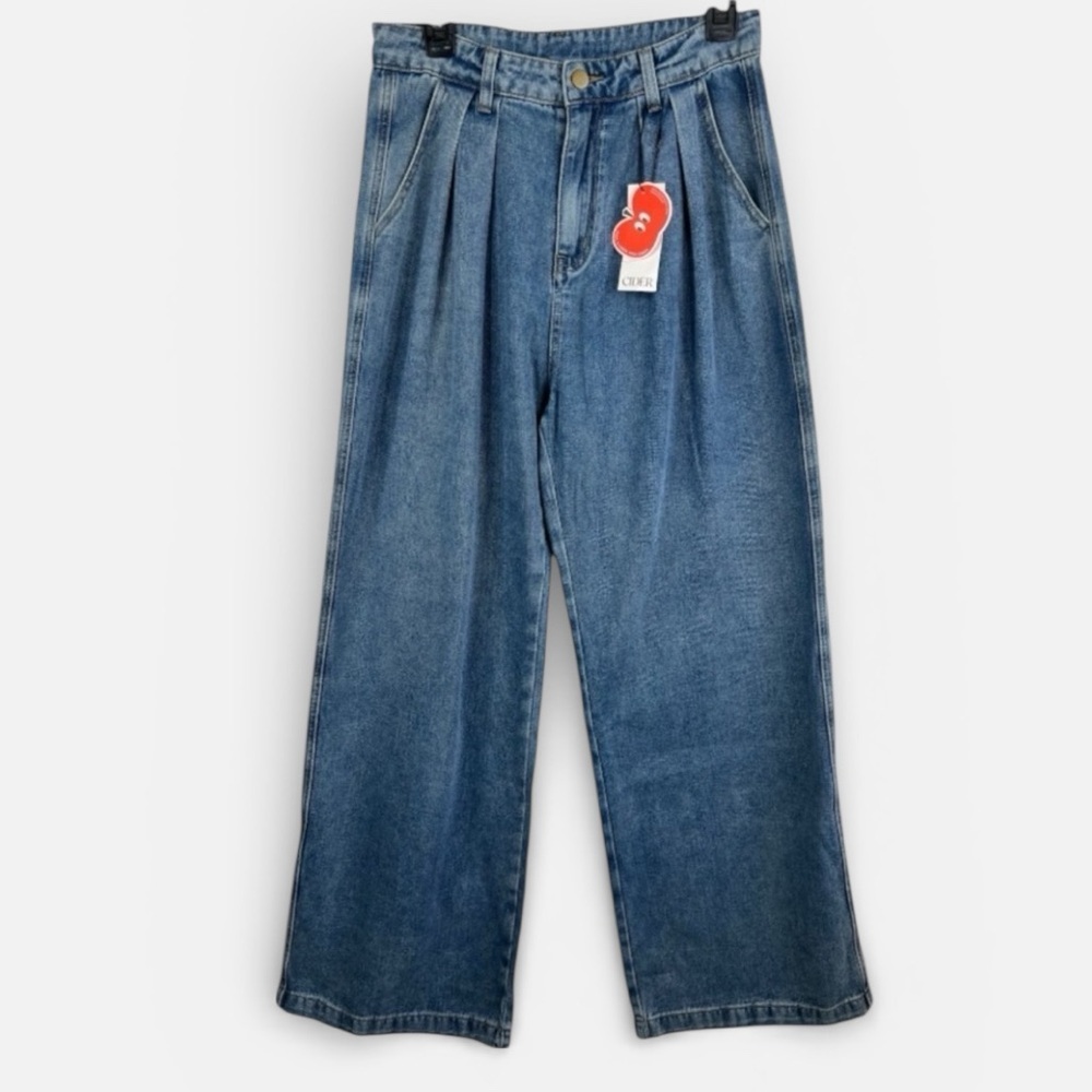 Cider Denim High Waisted Pleated Wide Leg Pants Size Medium NEW